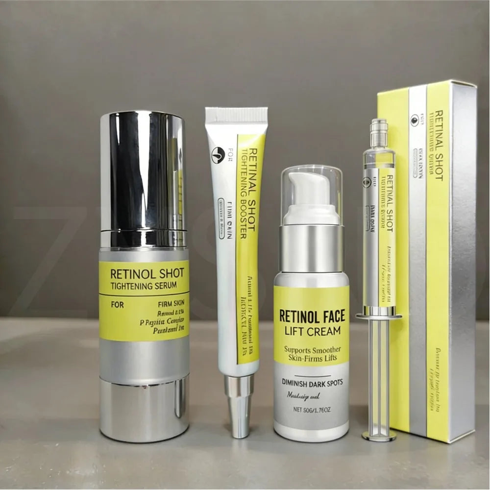 Retinol Serum: Nourishes, hydrates, and firms the skin; reduces fine lines and dark circles; minimizes pores; antioxidant and anti-aging.