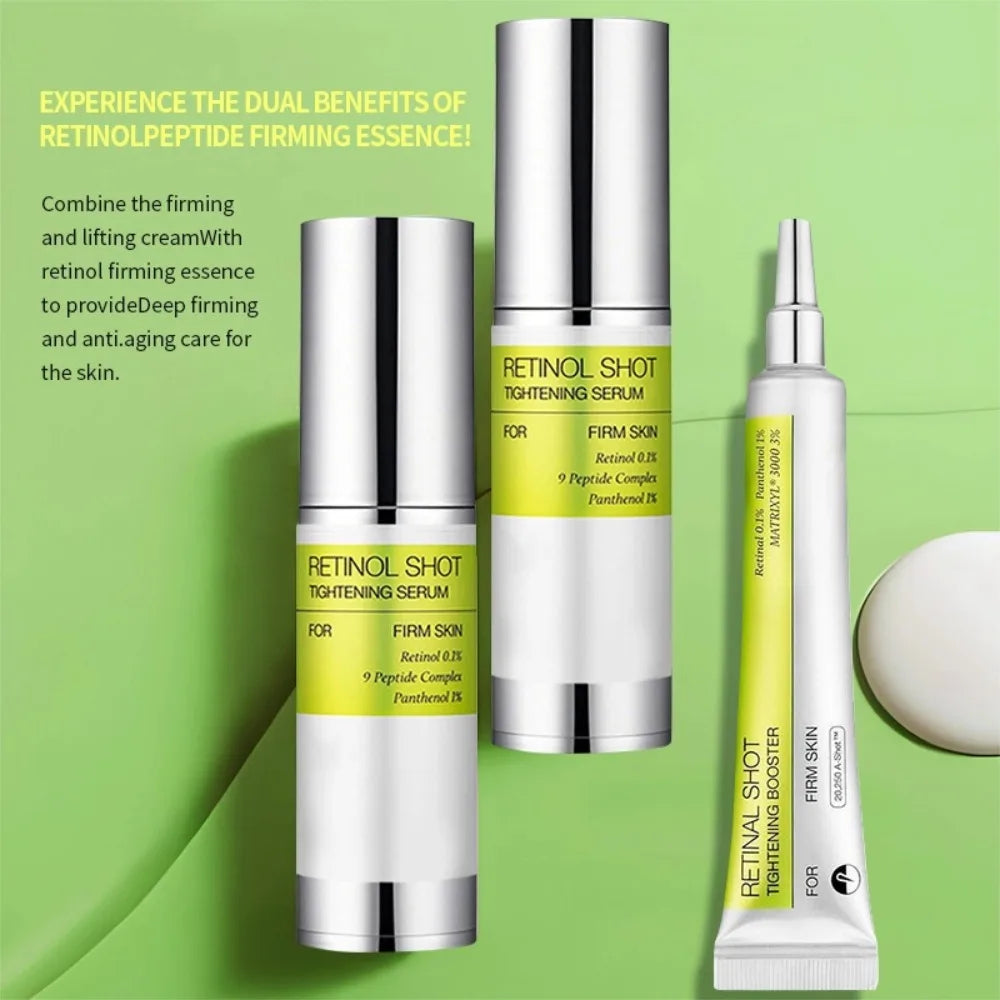 Retinol Serum: Nourishes, hydrates, and firms the skin; reduces fine lines and dark circles; minimizes pores; antioxidant and anti-aging.