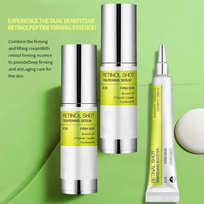 Retinol Serum: Nourishes, hydrates, and firms the skin; reduces fine lines and dark circles; minimizes pores; antioxidant and anti-aging.