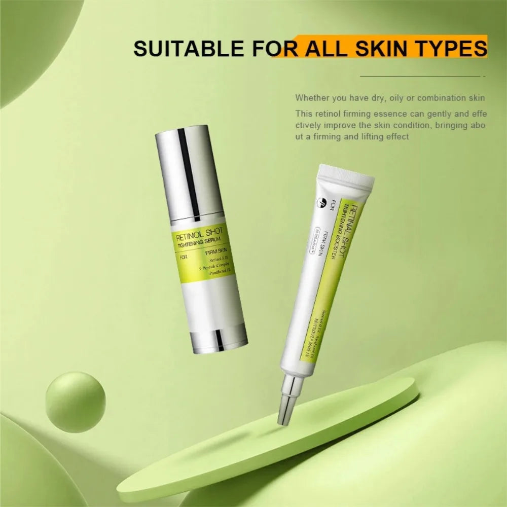Retinol Serum: Nourishes, hydrates, and firms the skin; reduces fine lines and dark circles; minimizes pores; antioxidant and anti-aging.